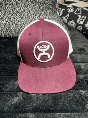 Hooey Maroon and White Trucker Hat with Embroidered Circle Logo